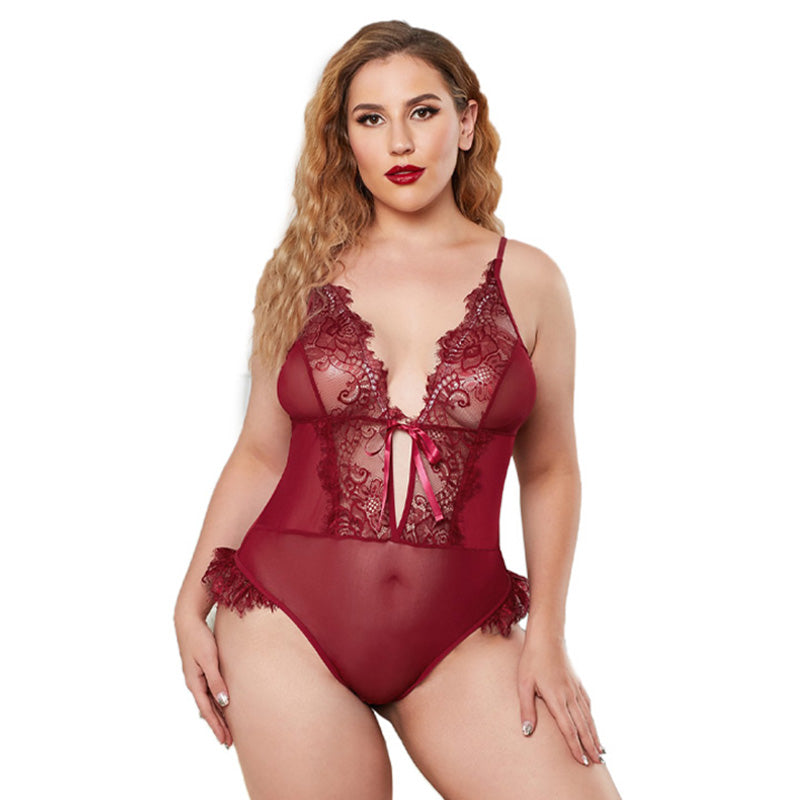 Transparent Eyelash Trim Deep V Mesh Nighty - sharpe elegance1 transparent-eyelash-trim-deep-v-mesh-nighty, Curvy, Plus Size