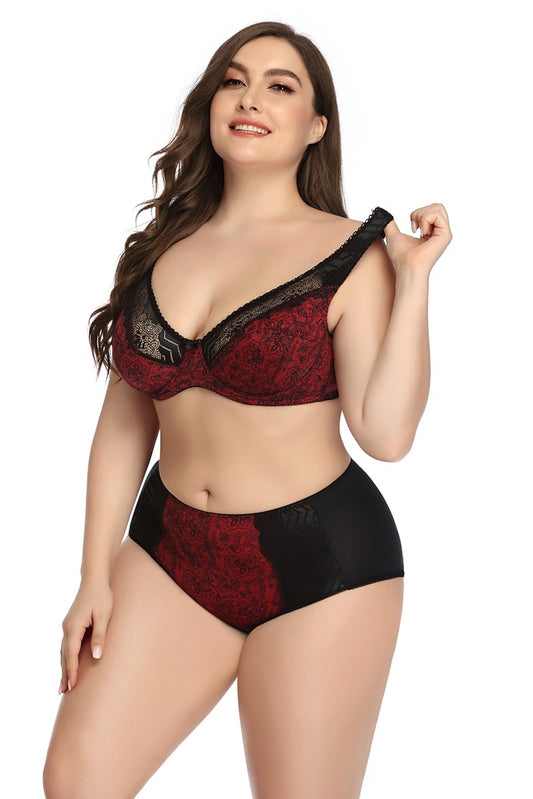 Wide Shoulder Strap Floral Printed Underwire Set - sharpe elegance1 wide-shoulder-strap-floral-printed-underwire-set, Plus Size